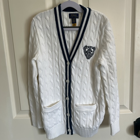 Polo by Ralph Lauren White Cable Knit Cardigan Sweater - Picture 3 of 4
